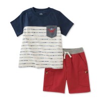 Kids Headquarters 2-Pc. Cotton Captain Cute T-Shirt & Shorts Set, Baby Boys (Navy/Red, 3-6 Months)