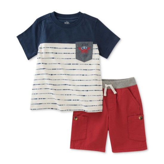  2-Pc. Cotton Captain Cute T-Shirt & Shorts Set, Baby Boys (Navy/Red, 3-6 Months)