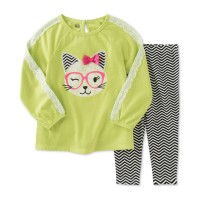 Kids Headquarters Baby Girls’ 2-Pc. Cat Tunic & Leggings Set (3-6 Month-Green)