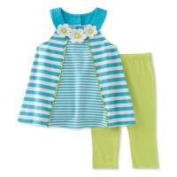 Kids Headquarters Baby Girl's 2-Pc. Striped Tunic Capri Sets, Blue/Yellow, 3-6 Months