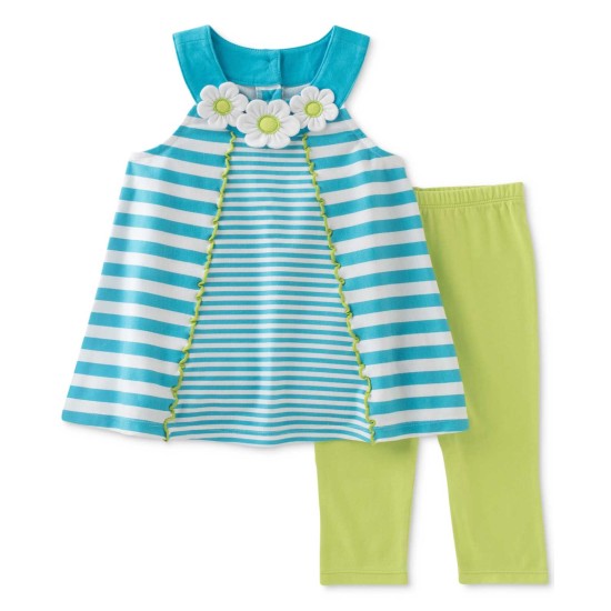  Baby Girl's 2-Pc. Striped Tunic Capri Sets, Blue/Yellow, 3-6 Months