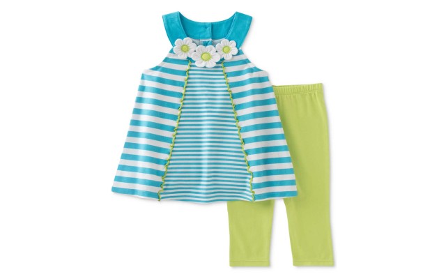  Baby Girl's 2-Pc. Striped Tunic Capri Sets, Blue/Yellow, 12 Months