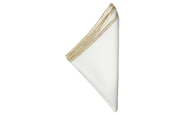  Crochet Edge Napkin (White/Gold, 21″ x 21″)