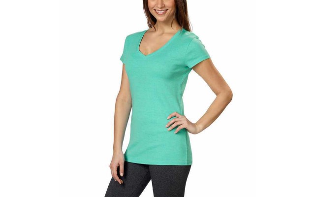  Ladies’ Cotton V-Neck Tee (Green, S)