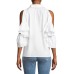  Cold-Shoulder Pearlescent Trimmed Poplin Blouse (Natural, S)