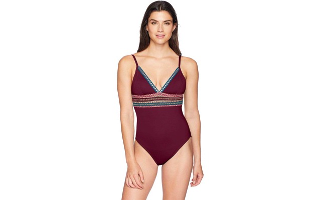  Running Stitches One-Piece Swimsuit Women’s Swimsuit (Medium Brown, 12)