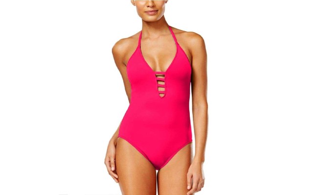  Women’s Island Goddess Lattice Front Strappy Back Halter One Piece Swimsuit