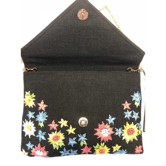 La Ragale  Flower Embroidery Tote (Black)