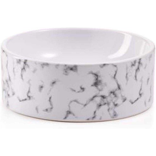  Pet White Marble and Embossed Bowl (White)