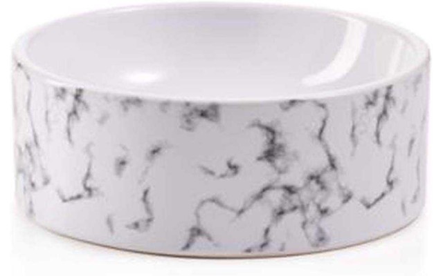  Pet White Marble and Embossed Bowl (White)