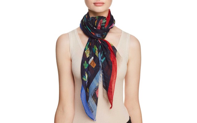  Plant Print Scarf (One Size, Black)
