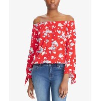 Ralph Lauren Floral Jersey Off-the-Shoulder Top (Red, S)