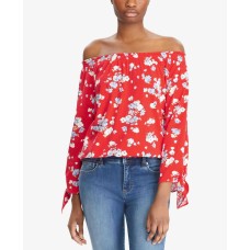 Ralph Lauren Floral Jersey Off-the-Shoulder Top (Red, S)