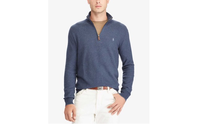 Lauren Ralph Lauren Men’s Big & Tall Half-Zip Sweater (Navy Blue, 2XB)