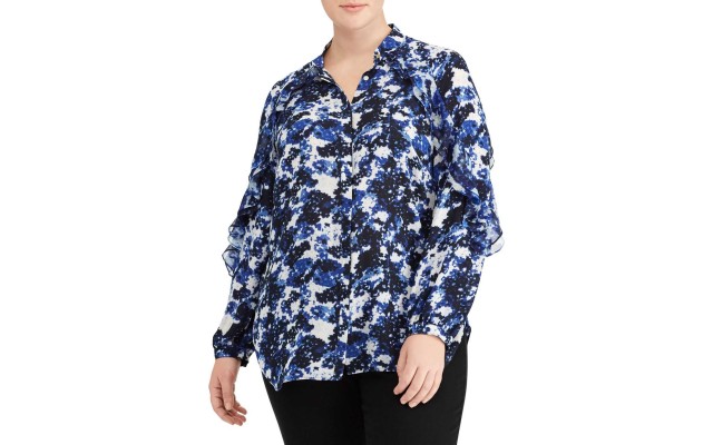 Ralph Lauren Plus Ruffled Floral Shirt (Blue, 2X)