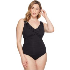 LAUREN Ralph Lauren – Plus Size Beach Ruffle Over the Shoulder One-Piece (Black, 22W)