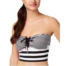 Lauren Ralph Lauren Striped Strapless Lace-up Bikinis (Black/White, 4)