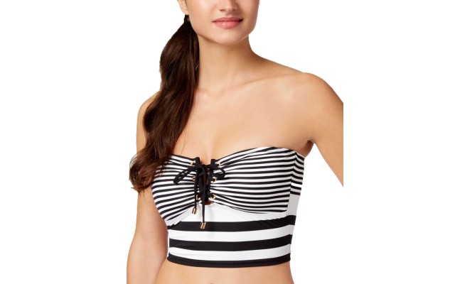 Lauren Ralph Lauren Striped Strapless Lace-up Bikinis (Black/White, 4)