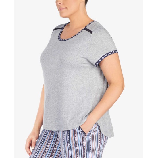  Women's Plus Size Contrast-Trim Lace-Trim Pajama Tops