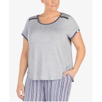 Layla Women's Plus Size Contrast-Trim Lace-Trim Pajama Tops