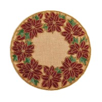 Leila’s Linens Jute Poinsettia Round Mat (Medium Beige)