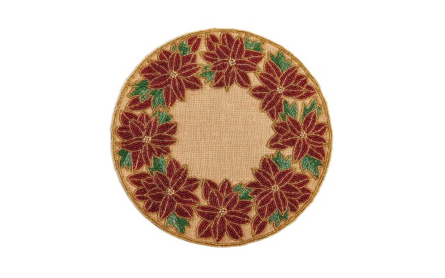 Leila’s Linens Jute Poinsettia Round Mat (Medium Beige)