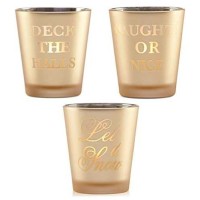 Lenox Golden Holidays Glass Votive Family Set of 3 Naughty or Nice, Let it Snow, Deck The Halls