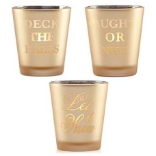 Lenox Golden Holidays Glass Votive Family Set of 3 Naughty or Nice, Let it Snow, Deck The Halls