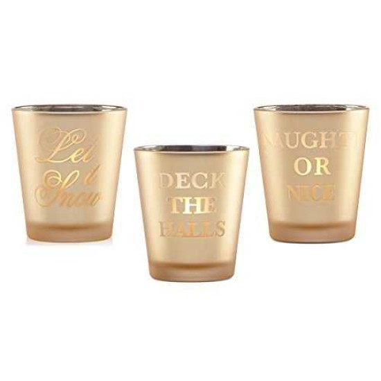  Golden Holidays Let it Snow, Deck the Halls & Naughty or Nice 4-in Votives, (Set of 3)