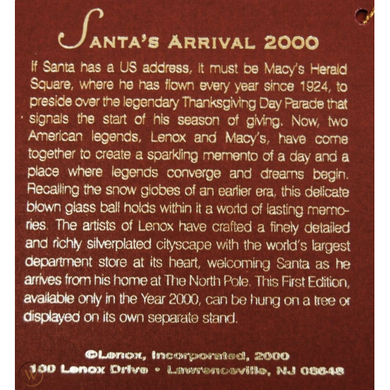  Santa’s Arrival 2000 World Trade Center Towers Holiday Ornament