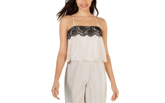  Lace-Trim Crisscross Camisole (White, XS)