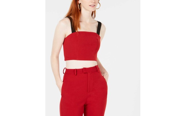 Line & Dot Rosey Cropped Top (Red, S)