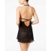  Chiffon and Lace Halter Babydoll (Black, S)