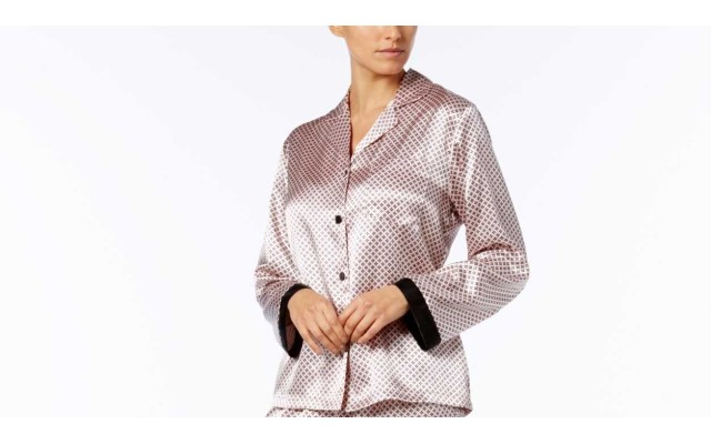  Satin Pinstripe Pajama Set, Missing Pants (Light Pink/Black, L)