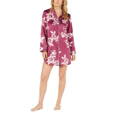 Linea Donatella Sleepy Head Flower-Print Satin Sleepshirt (Purple, S)