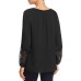  Lace Sleeve Peasant Top (Black, L)