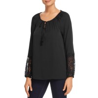 Love Scarlett Lace Sleeve Peasant Top (Black, L)