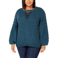 Love Scarlett Lace Up Sweater (Medıum Blue, 1X Plus)