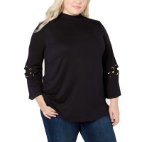 Love Scarlett Plus Size Lace-Up Detail Grommet Top (Black, 1X)