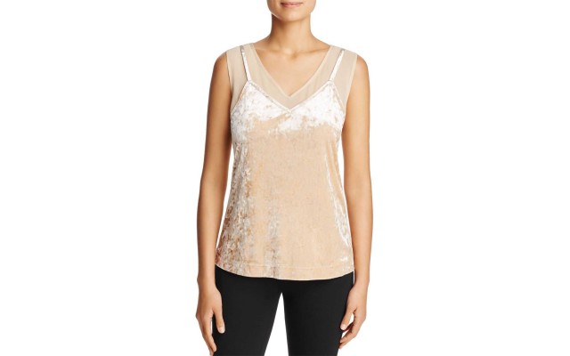  Women's Crushed Velvet Chiffon Tank Blouse T-Shirt Tops, Light Gold, Large