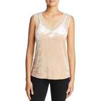 Love Scarlett Women's Crushed Velvet Chiffon Tank Blouse T-Shirt Tops, Light Gold, Medium