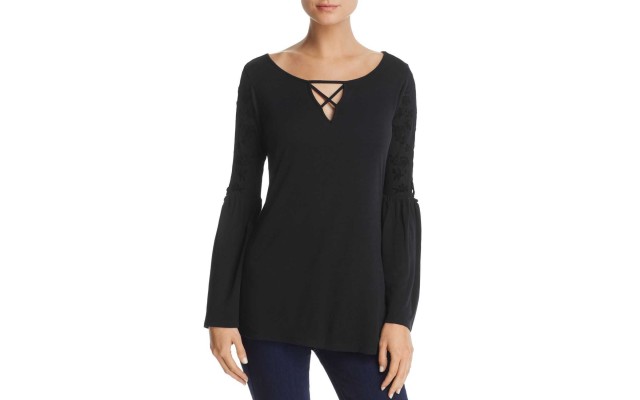  Women's Lace-Up Bell Sleeve Blouse Pullover Shirt Tops