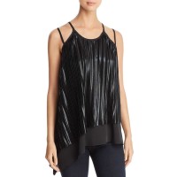 Love Scarlett Women's Pleated Overlay Asymmetric Blouses Top, Black, Small