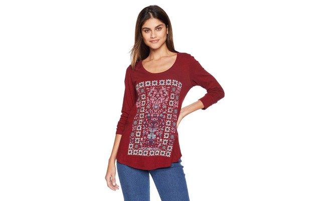  Cotton Batik-Print T-Shirt (Biking Red, S)