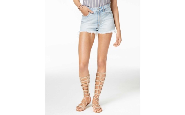  Embroidered Denim Shorts (Pastel Blue, 30)