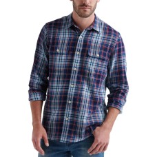 Lucky Brand Men’s Two-Pocket Workwear Plaid Shirt (Blue Plaid, Small)