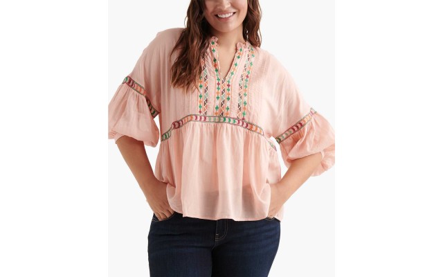  Plus Embroidered Peasant Top (Bright Orange, XL)