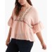  Plus Embroidered Peasant Top (Bright Orange, XL)