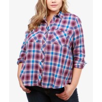 Lucky Brand Trendy Plus Cotton Plaid Utility Shirt  (Purple Multi, 3X)