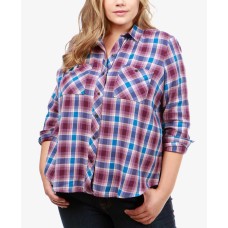 Lucky Brand Trendy Plus Cotton Plaid Utility Shirt  (Purple Multi, 3X)